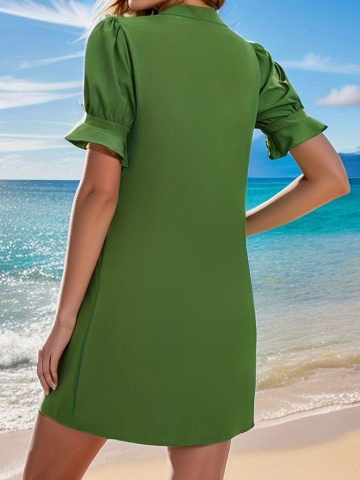 Notched Flounce Sleeve Mini Dress - Premium DRESSES from Trendsi - Just $19.36! Shop now at KisLike