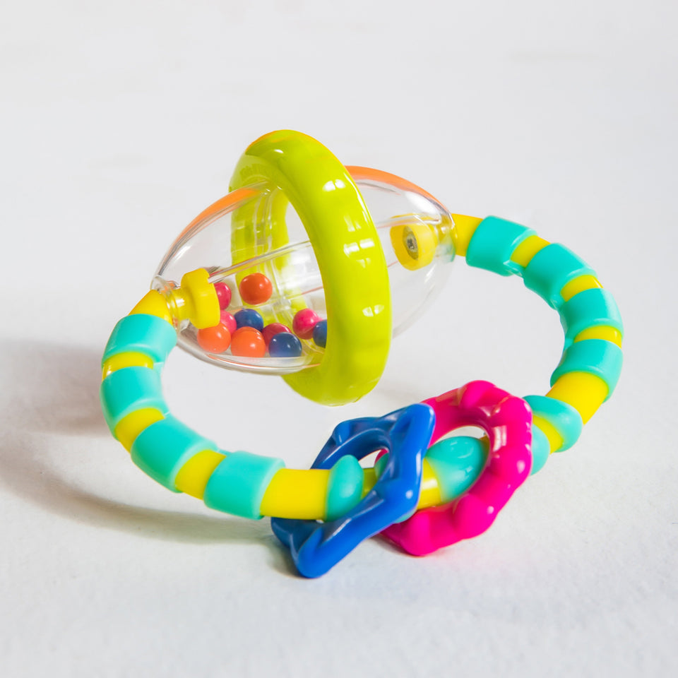 Bright Starts Grab & Spin Rattle and Teether Toy, Ages 3 months + Multicolor Teether, rattle - Premium Baby Rattles from Bright Starts - Just $4.99! Shop now at KisLike