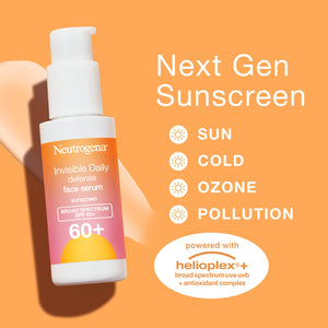 Neutrogena Invisible Daily Defense Face Sunscreen + Hydrating Serum with Broad Spectrum SPF 60+ & Antioxidants to Help Skin Glow, Oil-Free, Fragrance Free, 1.7 fl. oz - Premium Serums from Neutrogena - Just $16.89! Shop now at KisLike