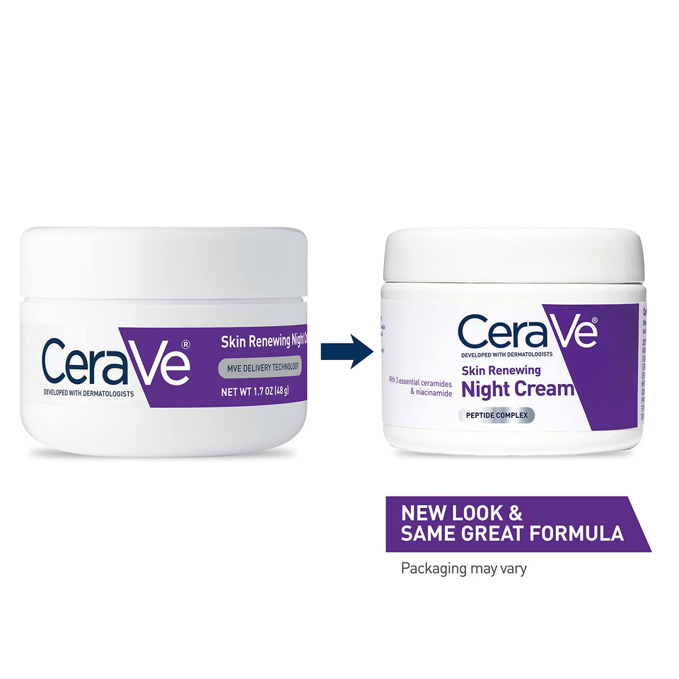 CeraVe Skin Renewing Night Cream | Niacinamide, Peptide Complex, and Hyaluronic Acid Moisturizer for Face | 1.7 Ounce, Packaging may Vary 1.70 Ounce (Pack of 1) - Premium Night Creams from CeraVe - Just $18.89! Shop now at KisLike