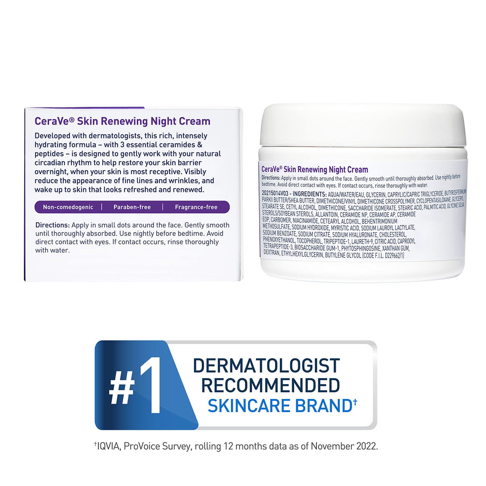CeraVe Skin Renewing Night Cream | Niacinamide, Peptide Complex, and Hyaluronic Acid Moisturizer for Face | 1.7 Ounce, Packaging may Vary 1.70 Ounce (Pack of 1) - Premium Night Creams from CeraVe - Just $18.89! Shop now at KisLike