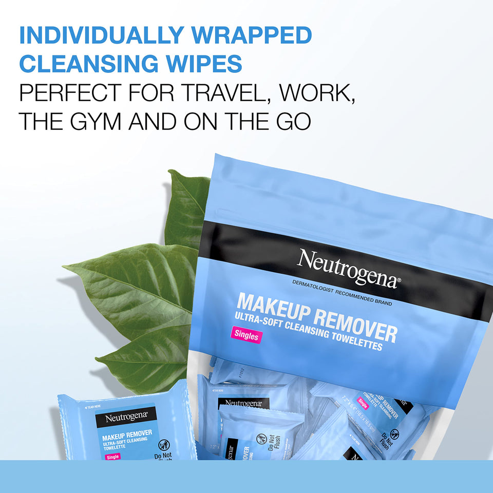 Neutrogena Makeup Remover Wipes Singles, Daily Facial Cleanser Towelettes, Gently Removes Oil & Makeup, Alcohol-Free Makeup Wipes, Individually Wrapped, 20 ct 20 Count (Pack of 1) - Premium Makeup Cleansing Wipes from Neutrogena - Just $14.89! Shop now at KisLike