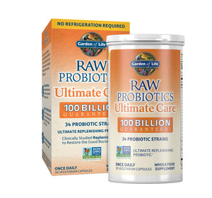 Garden of Life Raw Probiotics for Women and Men Ultimate Care 100 Billion CFU Shelf Stable Non Refrigerated Probiotic Supplement for Adults, Clinically Studied Strains, Digestive Enzymes, 30 Capsules - Premium Acidophilus from Garden of Life - Just $42.89! Shop now at Kis'like