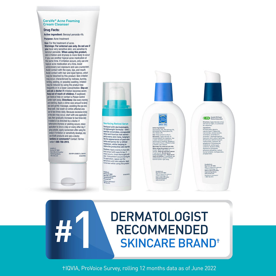 CeraVe Skin Care Set for Acne Treatment with Face Wash with Benzoyl Peroxide, Retinol Serum, AM Face Moisturizer with SPF & PM Face Moisturizer,5oz Cleanser + 1oz Serum + 2oz AM Lotion + 2oz PM Lotion - Premium Sets & Kits from CeraVe - Just $68.89! Shop now at KisLike