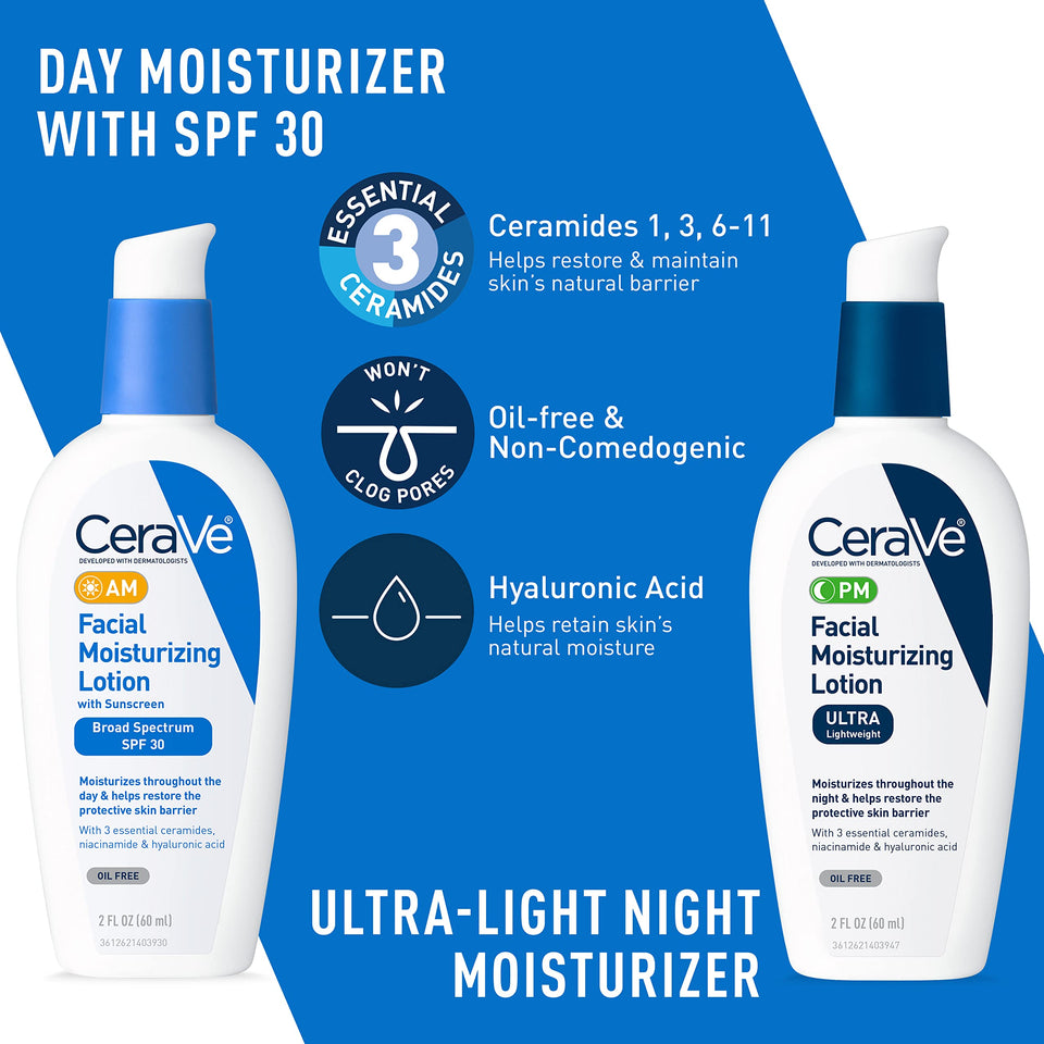 CeraVe Skin Care Set for Acne Treatment with Face Wash with Benzoyl Peroxide, Retinol Serum, AM Face Moisturizer with SPF & PM Face Moisturizer,5oz Cleanser + 1oz Serum + 2oz AM Lotion + 2oz PM Lotion - Premium Sets & Kits from CeraVe - Just $68.89! Shop now at KisLike
