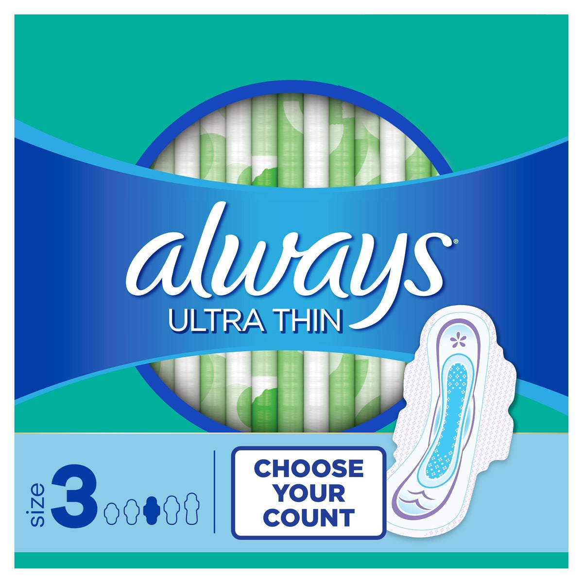 Always Ultra Thin Pads, Winged, Extra Long, Unscented, Size 3, 52 Ct