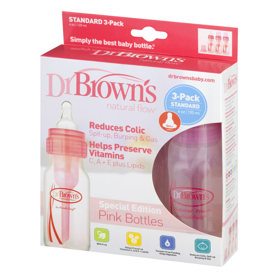 Dr. Brown's Original Baby Bottle, Pink, 4 Ounce, 3-Pack 4 oz - Premium Bottle Feeding from Dr. Brown's - Just $15.99! Shop now at Kis'like