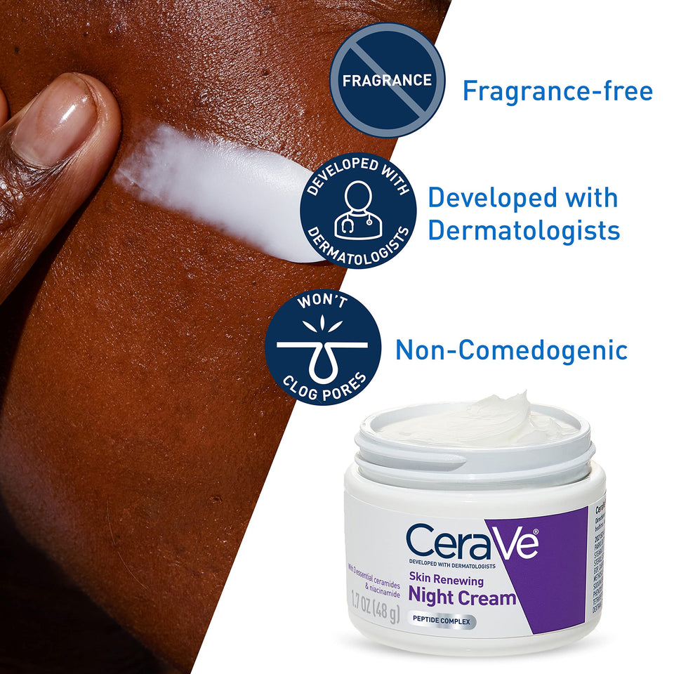 CeraVe Skin Renewing Night Cream | Niacinamide, Peptide Complex, and Hyaluronic Acid Moisturizer for Face | 1.7 Ounce, Packaging may Vary 1.70 Ounce (Pack of 1) - Premium Night Creams from CeraVe - Just $18.89! Shop now at KisLike