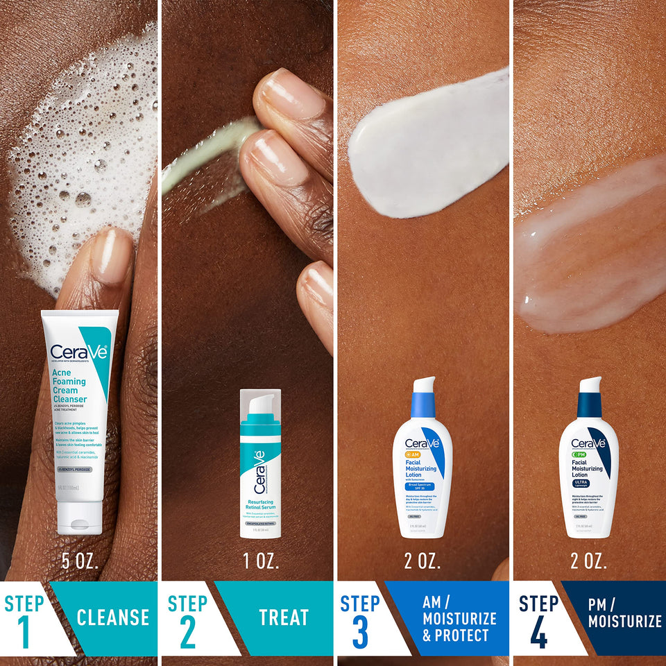 CeraVe Skin Care Set for Acne Treatment with Face Wash with Benzoyl Peroxide, Retinol Serum, AM Face Moisturizer with SPF & PM Face Moisturizer,5oz Cleanser + 1oz Serum + 2oz AM Lotion + 2oz PM Lotion - Premium Sets & Kits from CeraVe - Just $68.89! Shop now at KisLike