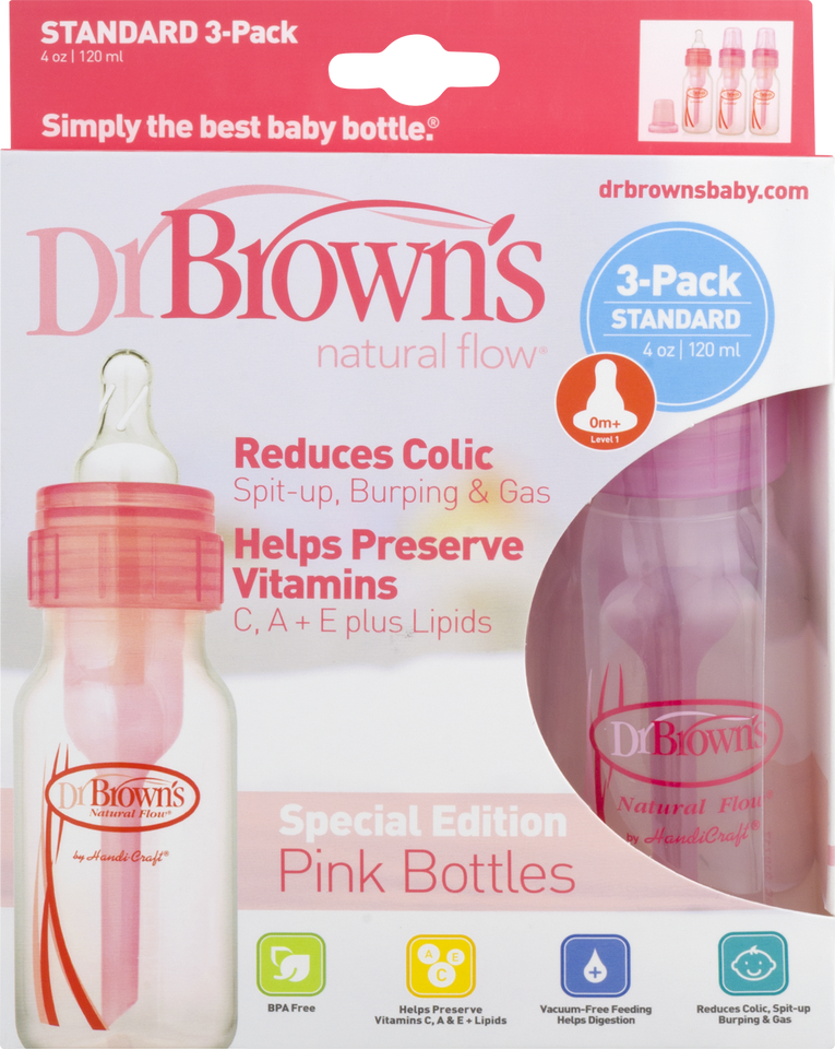 Dr. Brown's Original Baby Bottle, Pink, 4 Ounce, 3-Pack 4 oz - Premium Bottle Feeding from Dr. Brown's - Just $15.99! Shop now at Kis'like
