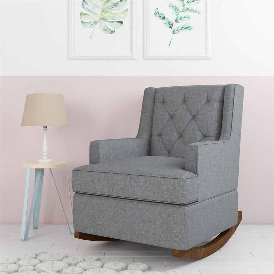 Baby Relax Bennet Transitional Wingback Rocker Chair, Gray Grey Linen - Premium Nursery Gliders & Rocking Chairs from Baby Relax - Just $291.99! Shop now at Kis'like