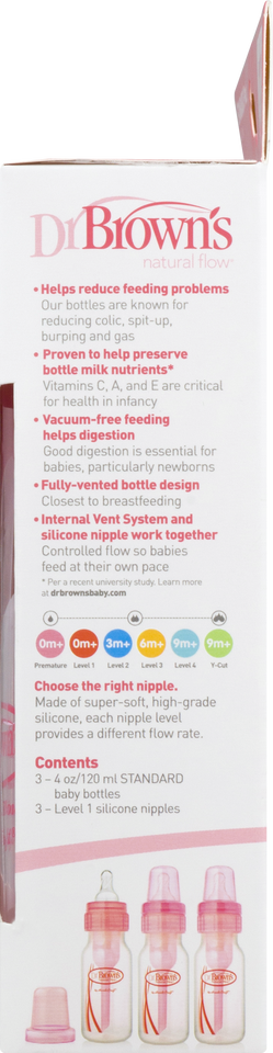 Dr. Brown's Original Baby Bottle, Pink, 4 Ounce, 3-Pack 4 oz - Premium Bottle Feeding from Dr. Brown's - Just $15.99! Shop now at Kis'like