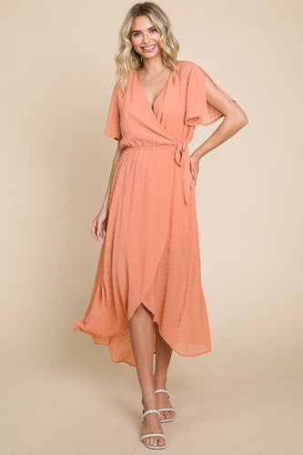 Culture Code Full Size Swiss Dot Tied Slit Short Sleeve Dress - Premium DRESSES from Trendsi - Just $48.58! Shop now at KisLike