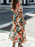 Floral Plunge Half Sleeve Dress - Premium DRESSES from Trendsi - Just $20! Shop now at KisLike