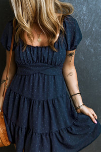 Swiss Dot Short Sleeve Mini Dress - Premium DRESSES from Trendsi - Just $25! Shop now at KisLike