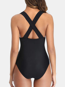 Crisscross Plunge Wide Strap One-Piece Swimwear - Premium trajes de baño from Trendsi - Just $25.34! Shop now at KisLike