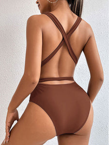 Tied Crisscross Wide Strap One-Piece Swimwear - Premium traje de baño from Trendsi - Just $22! Shop now at KisLike