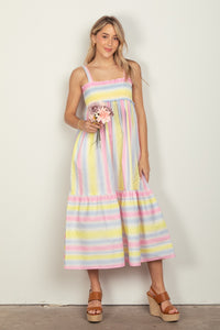 VERY J Striped Woven Smocked Midi Cami Dress - Premium DRESSES from Trendsi - Just $49! Shop now at KisLike