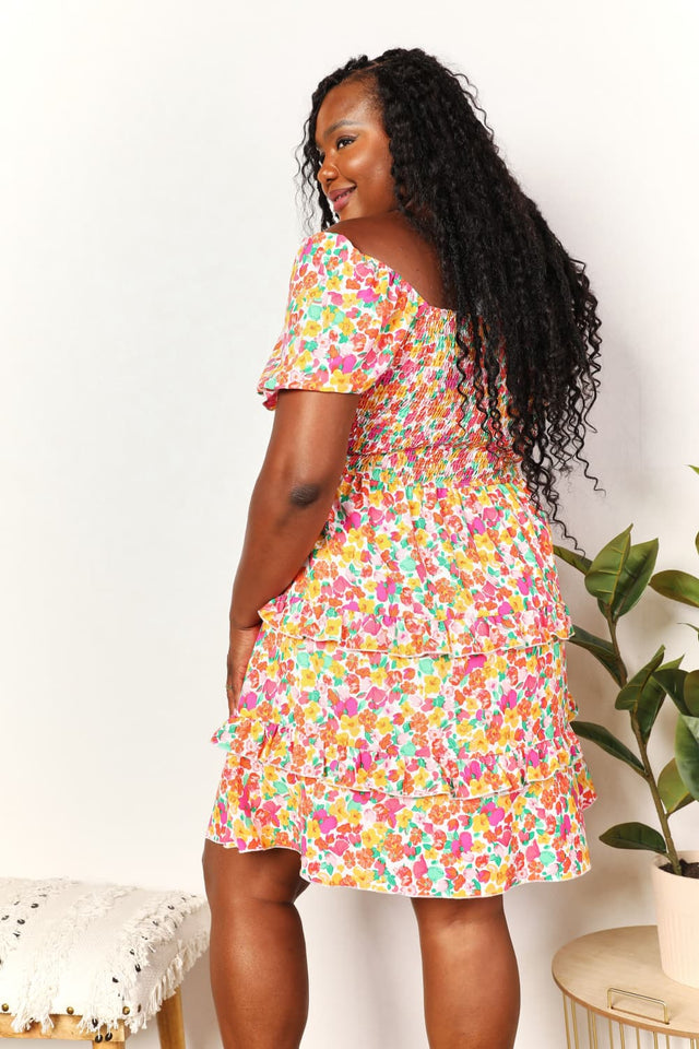 Double Take Smocked Sweetheart Neck Flounce Sleeve Mini Dress - Premium DRESSES from Trendsi - Just $33! Shop now at KisLike