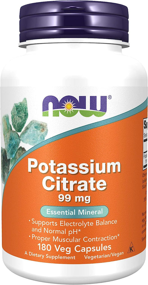 NOW Supplements, Potassium Citrate 99 mg, Supports Electrolyte Balance and Normal pH*, Essential Mineral, 180 Veg Capsules 180 Count (Pack of 1) Standard Packaging - Premium Potassium from NOW - Just $10.89! Shop now at Kis'like