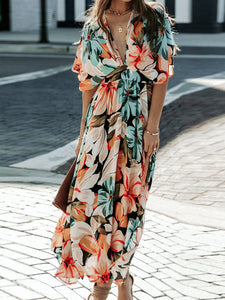 Floral Plunge Half Sleeve Dress - Premium DRESSES from Trendsi - Just $20! Shop now at KisLike