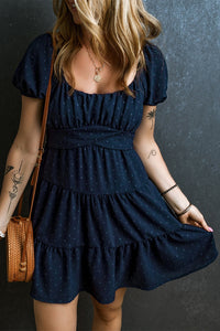 Swiss Dot Short Sleeve Mini Dress - Premium DRESSES from Trendsi - Just $25! Shop now at KisLike