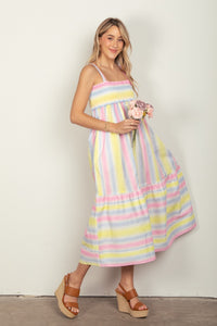VERY J Striped Woven Smocked Midi Cami Dress - Premium DRESSES from Trendsi - Just $49! Shop now at KisLike