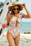 Cutout Animal Print Ruffled Wide Strap One-Piece Swimwear - Premium trajes de baño from Trendsi - Just $27! Shop now at KisLike