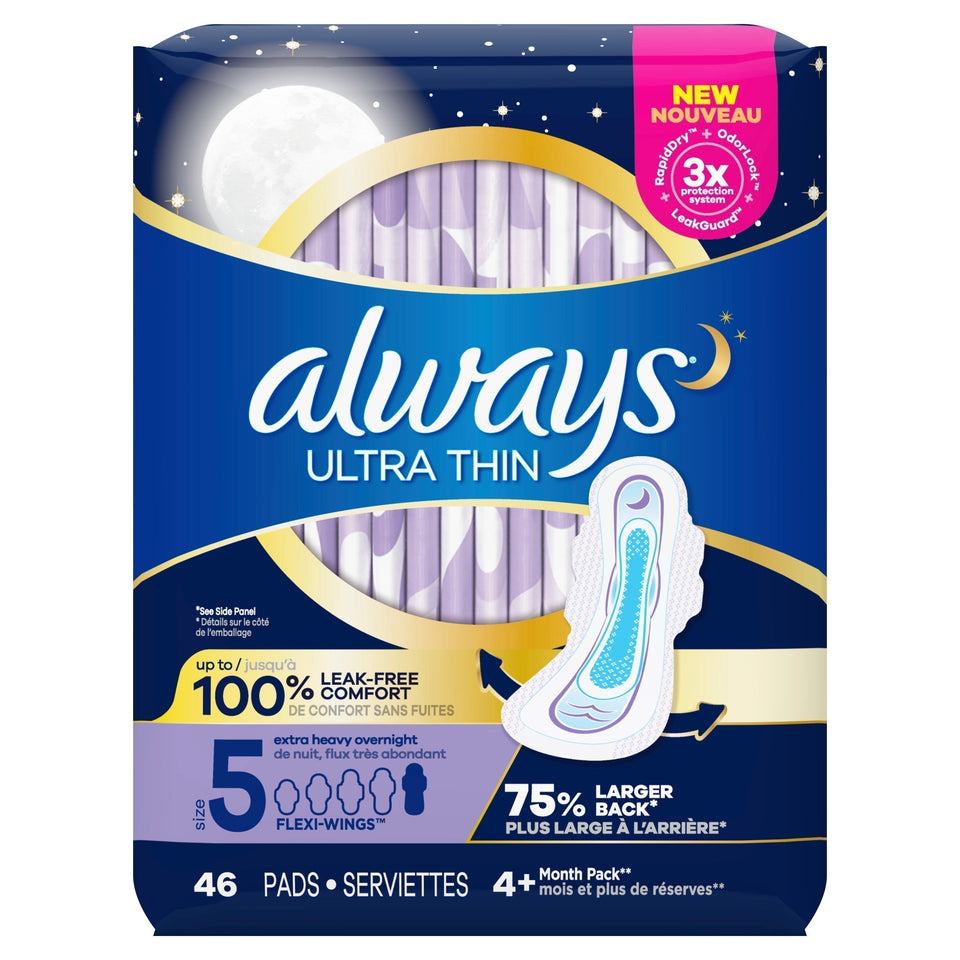 Always Ultra Thin Overnight Pads, Winged, Unscented, Size 5, 46 Ct White - Premium HSA Eligible Feminine Care from Always - Just $12.99! Shop now at KisLike