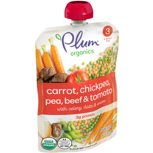 Plum Organics Stage 3, Organic Baby Food, Carrot, Chickpea, Pea, Beef & Tomato, 4oz Pouch (Pack of 6) Brown 6.690 x 3.330 x 8.03 - Premium Fall Baby Food from Plum Organics - Just $14.99! Shop now at Kis'like