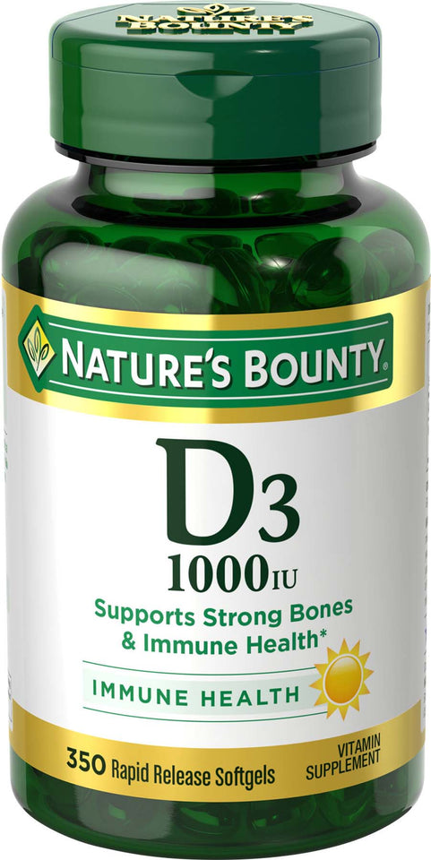 Nature's Bounty Vitamin D3 Softgels, 25 mcg, 1000 IU, 350 Ct Not applicable 350 Counts - Premium Winter Blues from Nature's Bounty - Just $18.99! Shop now at Kis'like