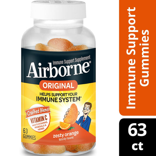 Airborne Zesty Orange Flavored Gummies, 63 count - 750mg of Vitamin C and Minerals & Herbs Immune Support (Packaging May Vary) 63 Gummies - Premium Airborne Gummies from Airborne - Just $20.99! Shop now at KisLike