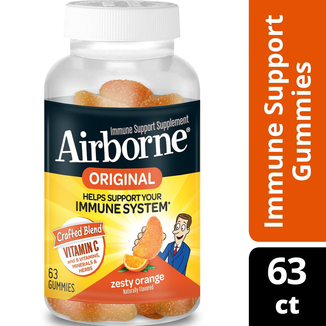 Airborne Zesty Orange Flavored Gummies, 63 count - 750mg of Vitamin C and Minerals & Herbs Immune Support (Packaging May Vary) 63 Gummies - Premium Airborne Gummies from Airborne - Just $22.99! Shop now at Kis'like
