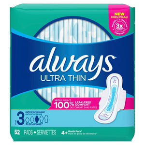 Always Ultra Thin Pads, Winged, Extra Long, Unscented, Size 3, 52 Ct White - Premium HSA Eligible Feminine Care from Always - Just $12.99! Shop now at KisLike