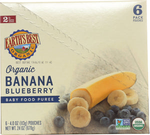 (6 Pack) Earth's Best Organic Stage 2, Banana Blueberry, 4 oz. Pouch Blue - Premium Baby Food Stage 2 from Earth's Best - Just $13.99! Shop now at Kis'like
