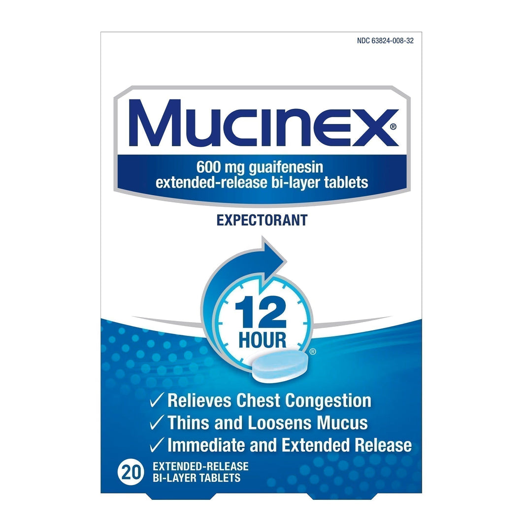 Mucinex 12 hour Chest Congestion Medicine, Chest Congestion Relief, Expectorant, Lasts 12 hours, Powerful Symptom Relief, Extended-Release Bi-layer tablets, 20 count Multicolor 20 ct - Premium Mucinex from Mucinex - Just $17.99! Shop now at Kis'like
