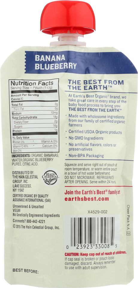 Earth's Best Organic Stage 2, Banana Blueberry Baby Food, 1 Pouch (113g) Pouch Multicolor 4 oz - Premium Baby Food Stage 2 from Earth's Best - Just $3.99! Shop now at Kis'like