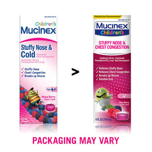 Mucinex Children's Liquid - Stuffy Nose & Cold Mixed Berry 4 oz. (Packaging May Vary) Multicolor 4 fl oz - Premium Kid's Mucinex from Mucinex - Just $12.99! Shop now at KisLike