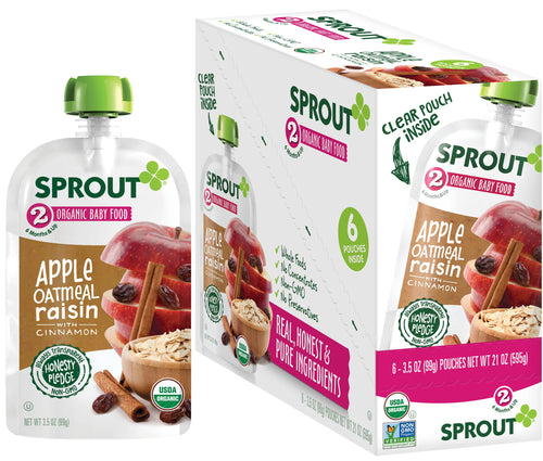 Sprout Organic Baby Food Stage 2 Pouches Apple Oatmeal Raisin with Cinnamon Pack of 6 - Premium Baby Food Pouches from Sprout - Just $12.99! Shop now at Kis'like