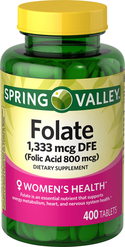 Spring Valley Folic Acid Tablets, 800 mcg, 400 Count White 400 Tablets - Premium Supplements from Spring Valley - Just $6.99! Shop now at Kis'like