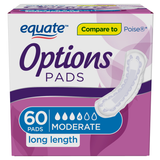 Equate Options Moderate Absorbency Long Length Pads, 60 count White - Premium HSA Eligible Feminine Care from Equate - Just $11.99! Shop now at Kis'like