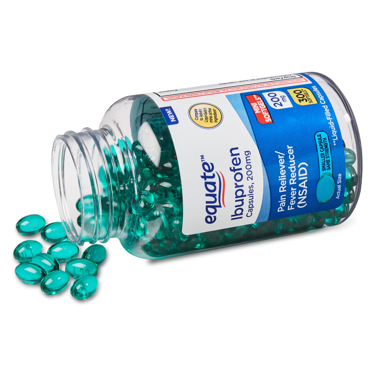 Equate Ibuprofen Mini Softgels, Pain Reliever and Fever Reducer, 200 mg