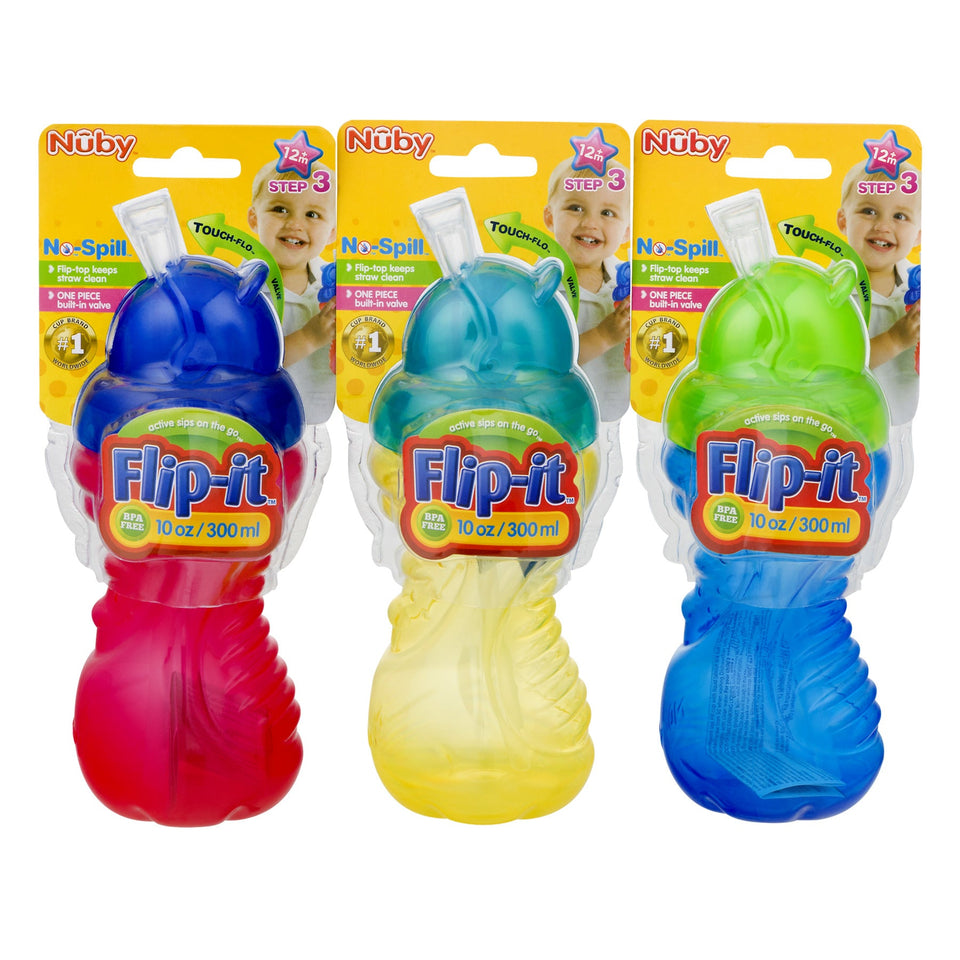 Nuby Flip It Straw Sippy Cup, 10oz, 3 pack Multicolor - Premium Sippy Cups from Nuby - Just $15.29! Shop now at Kis'like