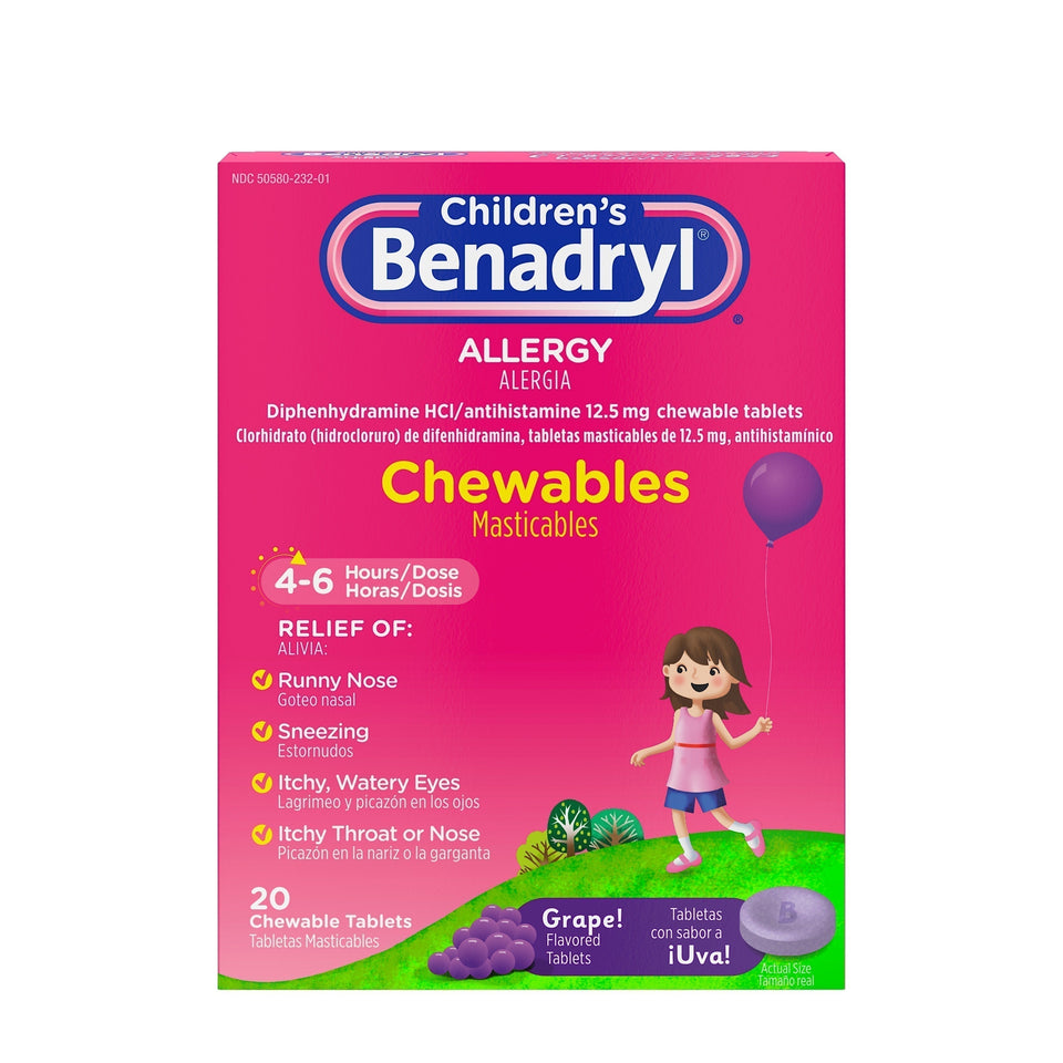Children's Benadryl Allergy Chewable Tablets, Grape Flavor, 20 ct NA - Premium Children's Allergy from Benadryl - Just $8.99! Shop now at Kis'like