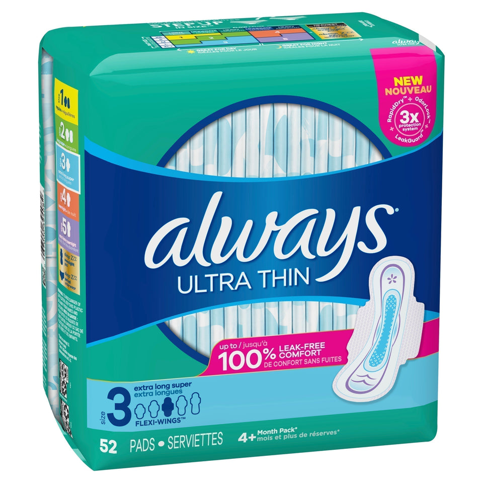 Always Ultra Thin Pads, Winged, Extra Long, Unscented, Size 3, 52 Ct White - Premium HSA Eligible Feminine Care from Always - Just $12.99! Shop now at KisLike