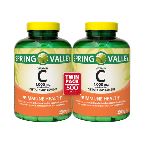 Spring Valley Vitamin C with Rose Hips Dietary Supplement Twin Pack, 1,000mg, 250 count, 2 pack NA 23 oz - Premium Immunity Support Supplements from Spring Valley - Just $14.99! Shop now at Kis'like