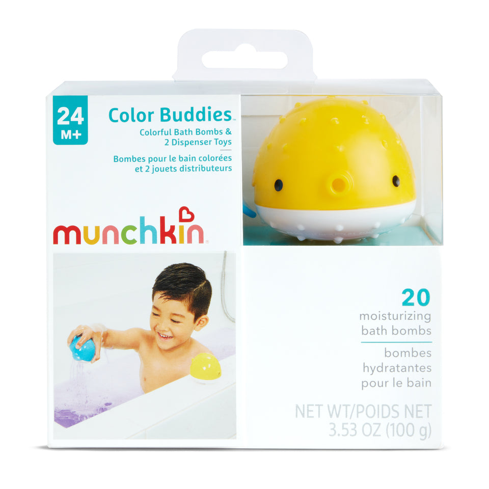 Munchkin Color Buddies Moisturizing Bath Bombs & 2 Toy Dispenser Set Bath Toy, Includes Nourishing Vitamin E and Shea Butter, Non-Toxic, Whale/Puffer Fish, 20 Pack Multicolor - Premium Bath Toys from Munchkin - Just $11.99! Shop now at Kis'like