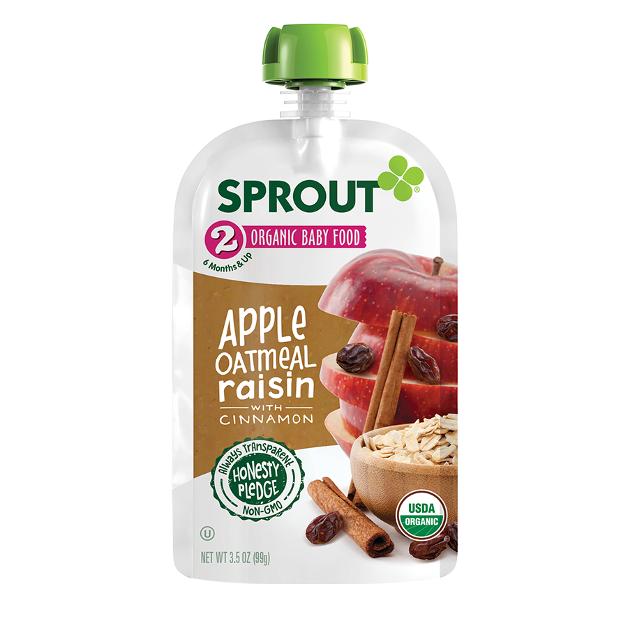 Sprout Organic Baby Food Stage 2 Pouches Apple Oatmeal Raisin with Cinnamon Pack of 6 - Premium Baby Food Pouches from Sprout - Just $12.99! Shop now at Kis'like