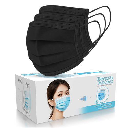 50 PCS Black Disposable Face Masks 3-Ply Filter Earloop Mouth Cover, Face Mask - Premium Procedure Masks from Kis'like - Just $11.89! Shop now at KisLike