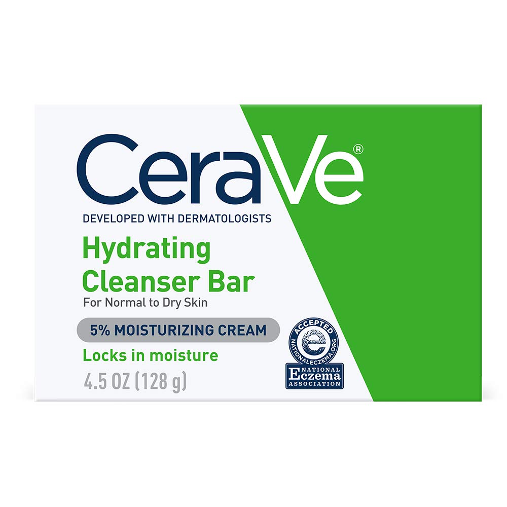 CeraVe Hydrating Cleanser Bar | Soap-Free Body and Facial Cleanser with 5% Cerave Moisturizing Cream | Fragrance-Free | Single Bar, 4.5 Ounce